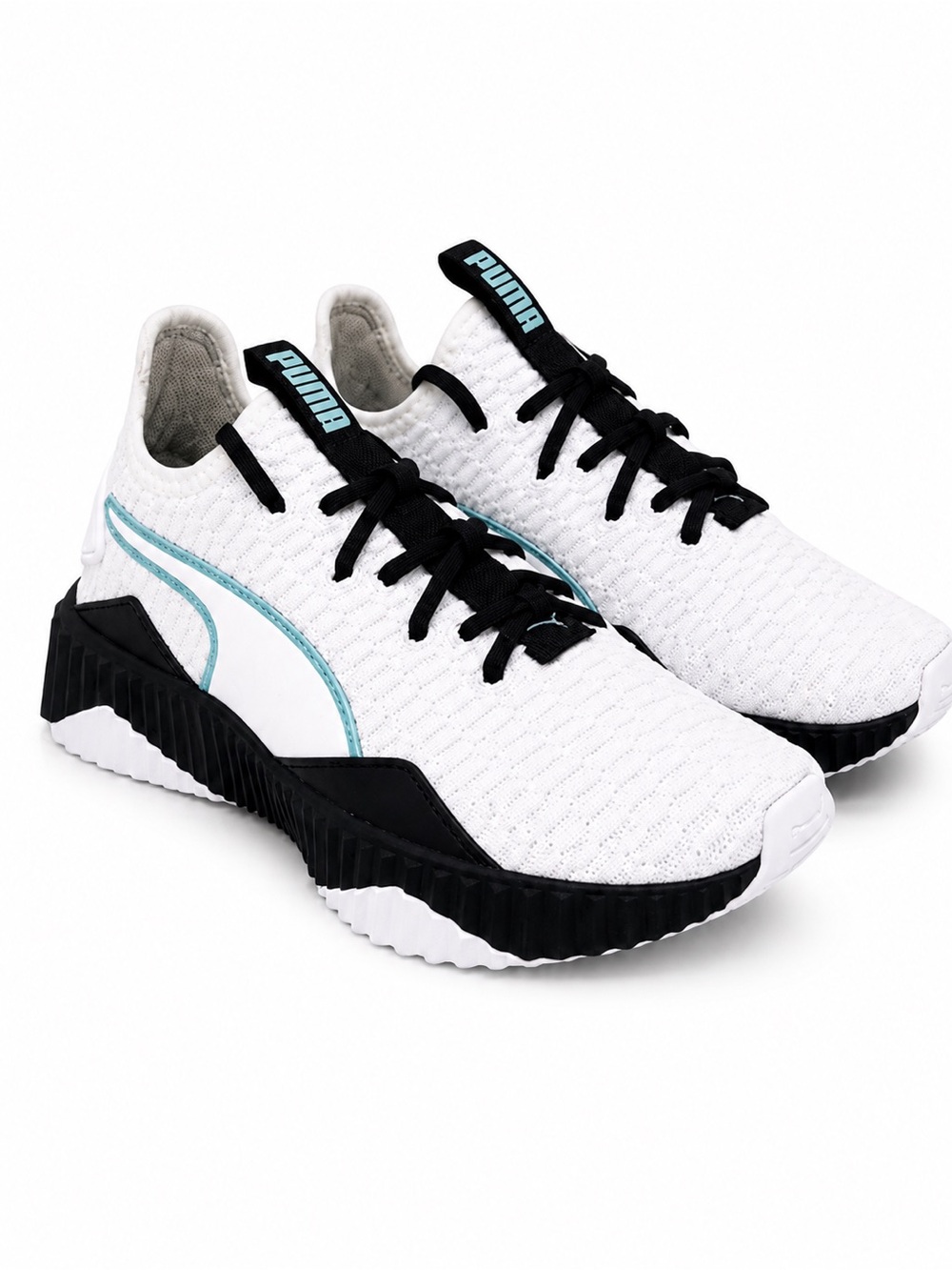 Puma sneakers Defy White Black Aqua chunk soles Women’s 7